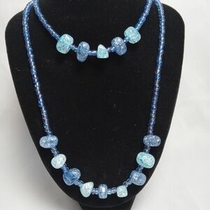 Hand Crafted Blue Beaded Necklace